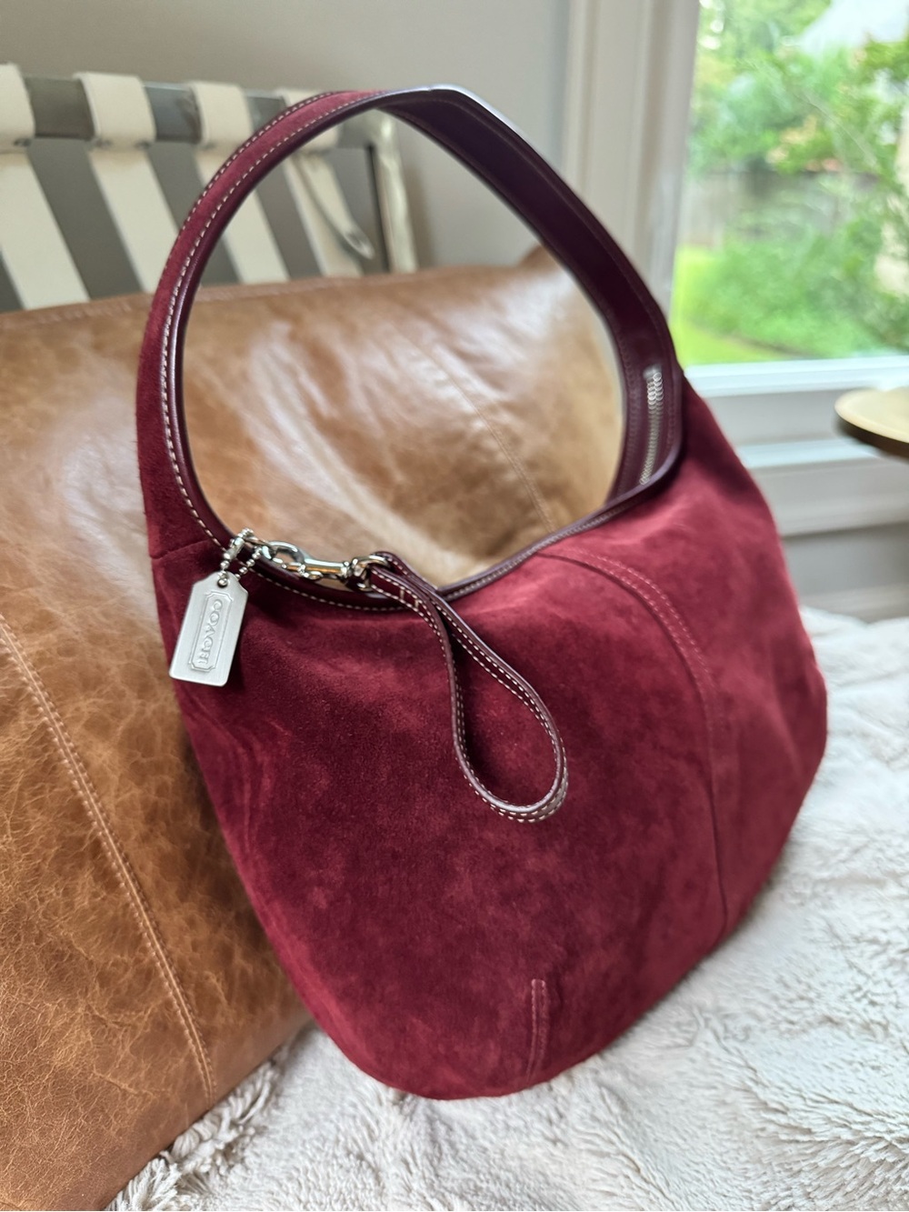 Vintage Coach Ergo 9220 Burgundy Suede Hobo Shoulder Bag Y2K